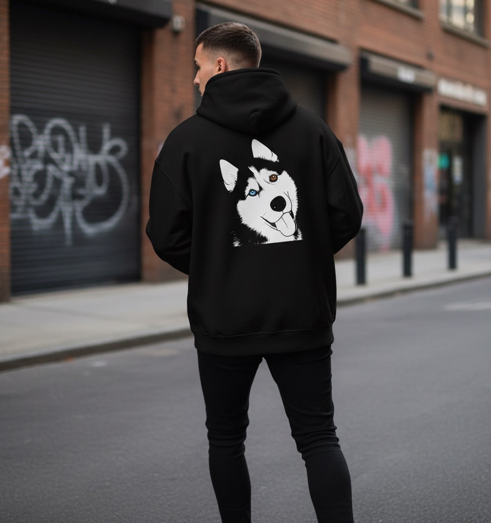 Sweat-shirt Noir personnalisé Unisexe avec portrait d’animal – Woofy