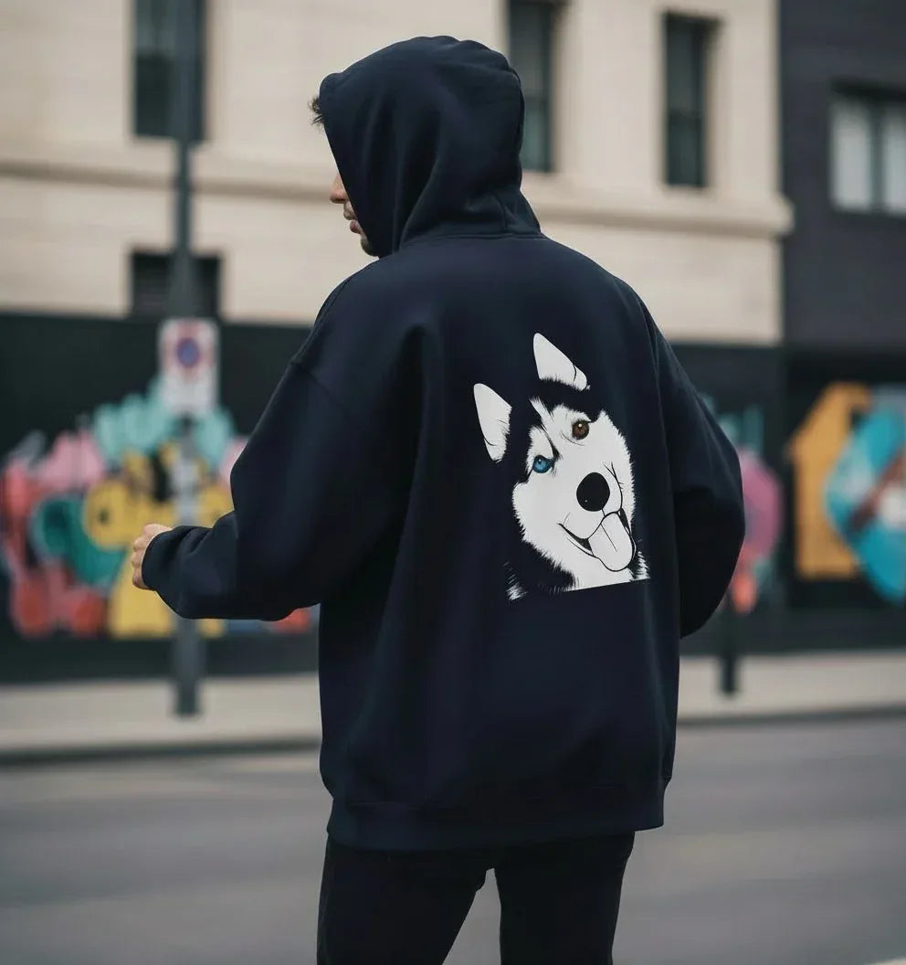 Sweat-shirt Bleu Marine Unisexe personnalisé avec portrait d’animal – Woofy