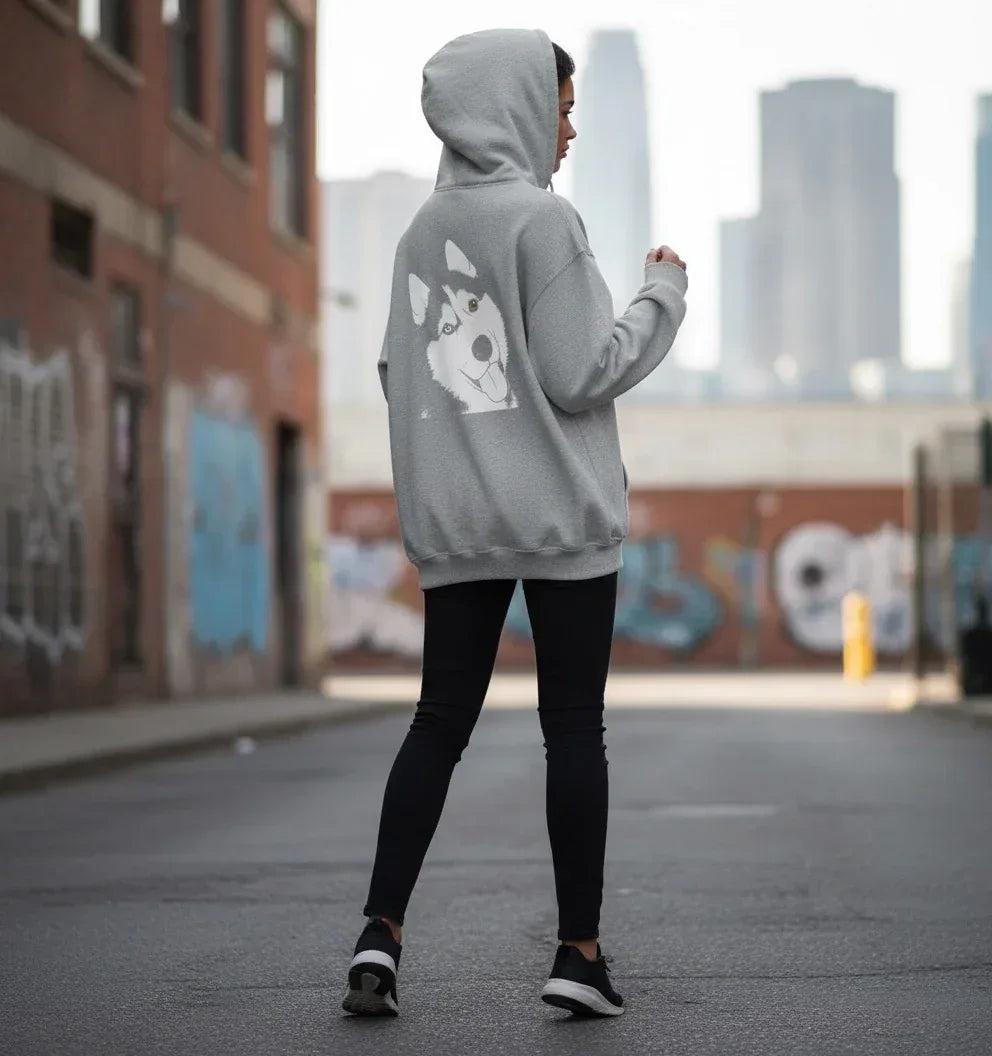 Sweat-shirt Gris Unisexe personnalisé avec portrait d’animal – Woofy