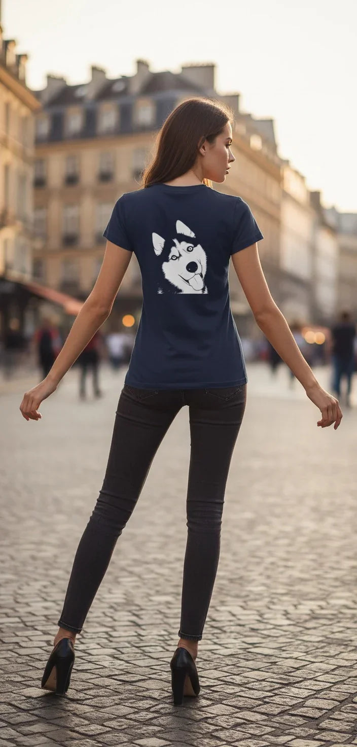 T-shirt Bleu Marine Unisexe Personnalisé avec portrait d’animal - Woofy
