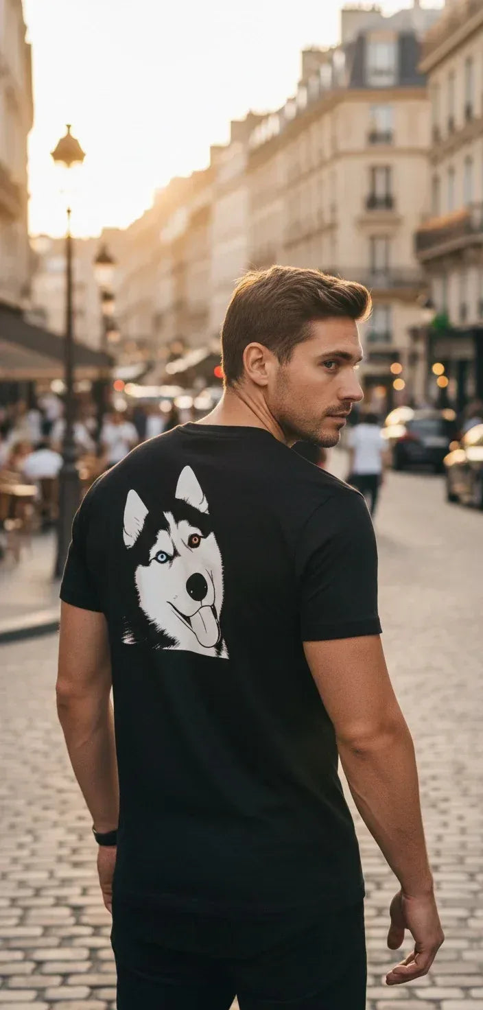 T-shirt Noir Unisexe Personnalisé avec portrait d’animal - Woofy