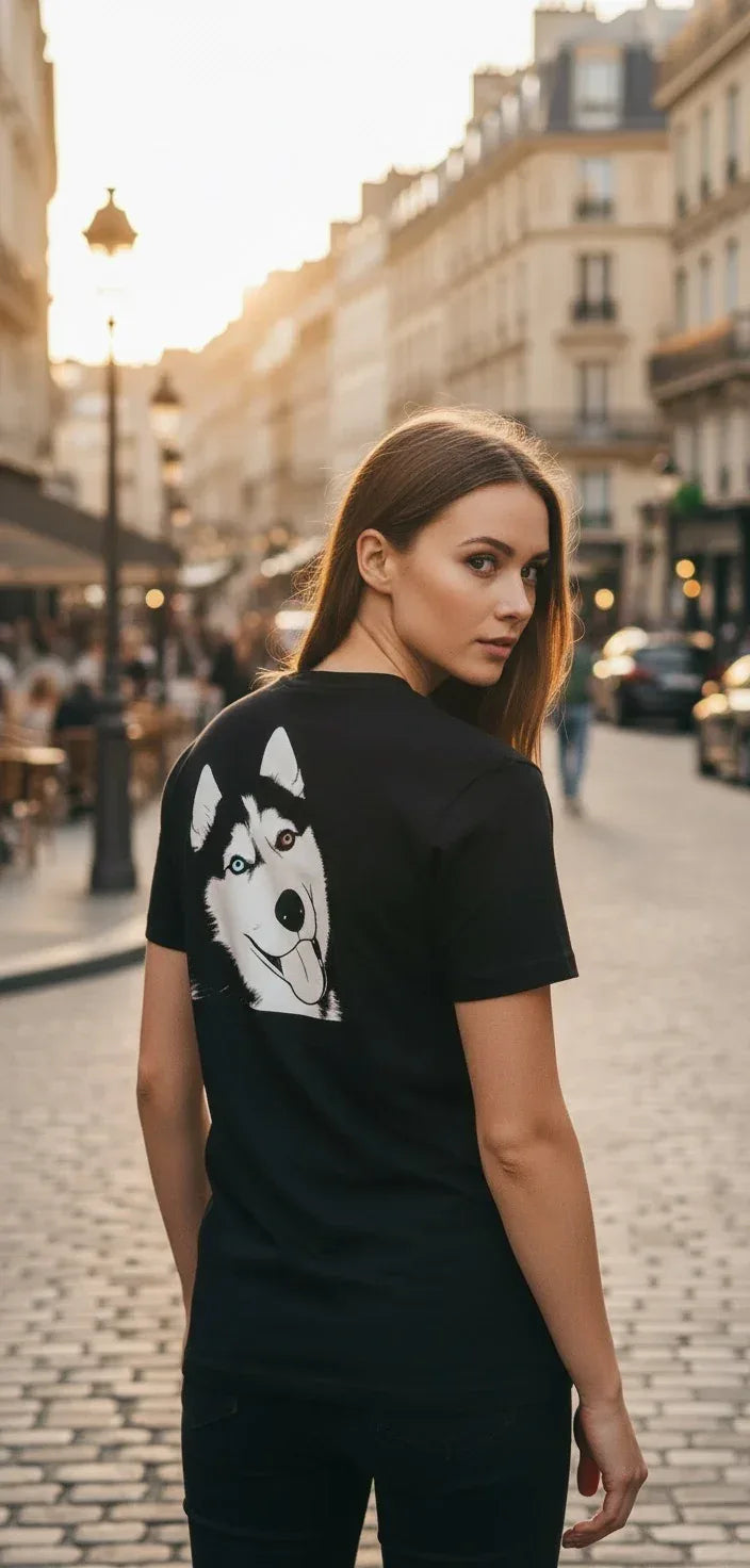 T-shirt Noir Unisexe Personnalisé avec portrait d’animal - Woofy