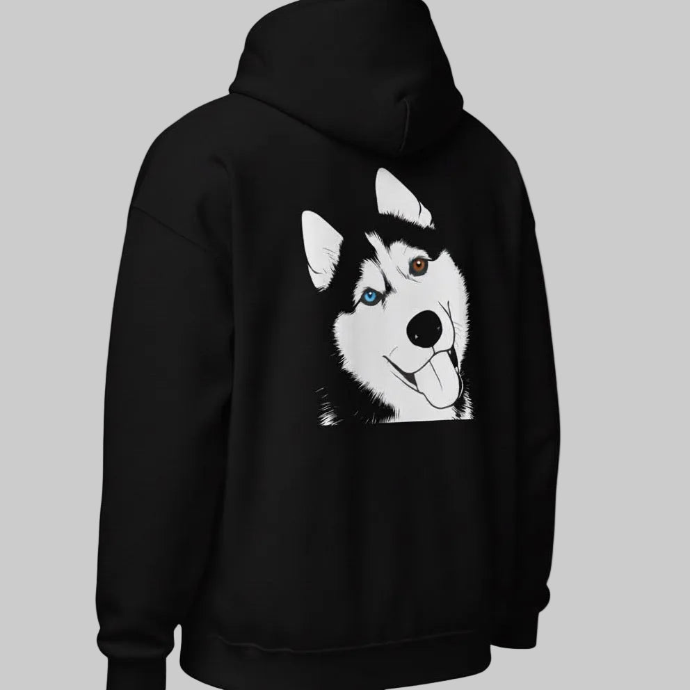 Sweat-shirt Noir personnalisé Unisexe avec portrait d’animal – Woofy